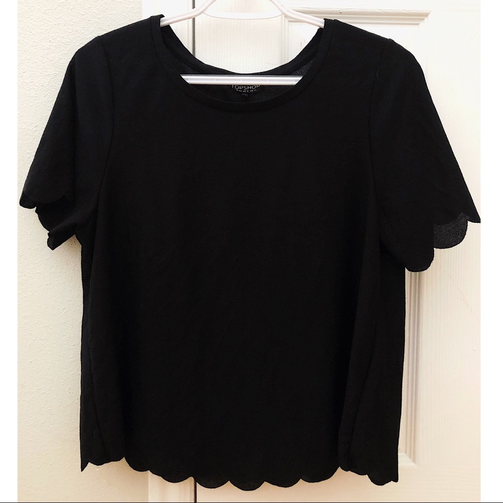 Topshop short tulip sleeve tulip trimmed black top